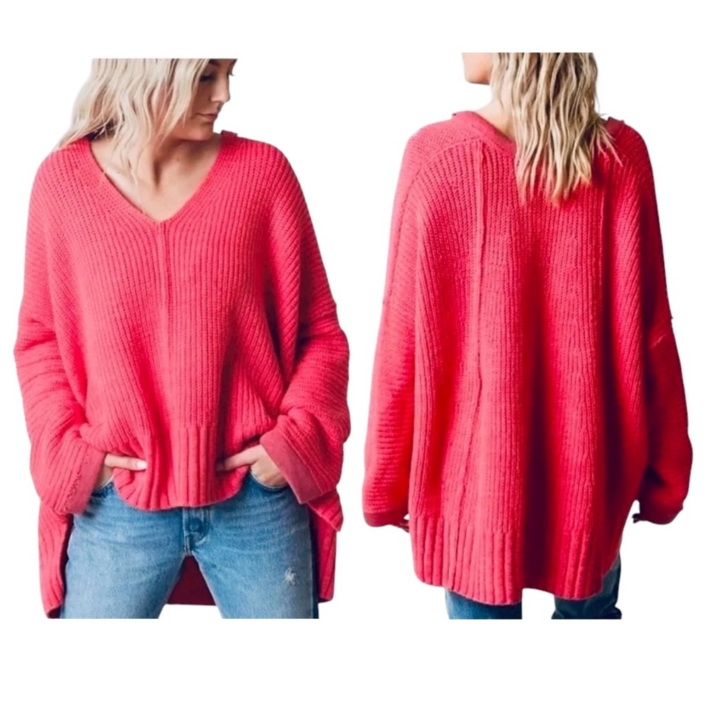Free People “Take Me Over” Oversized V-Neck Sweater XS